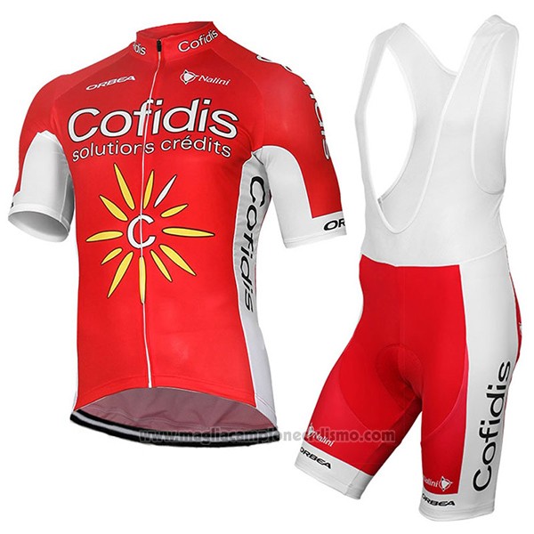 2017 Abbigliamento Ciclismo Cofidis Rosso Manica Corta e Salopette